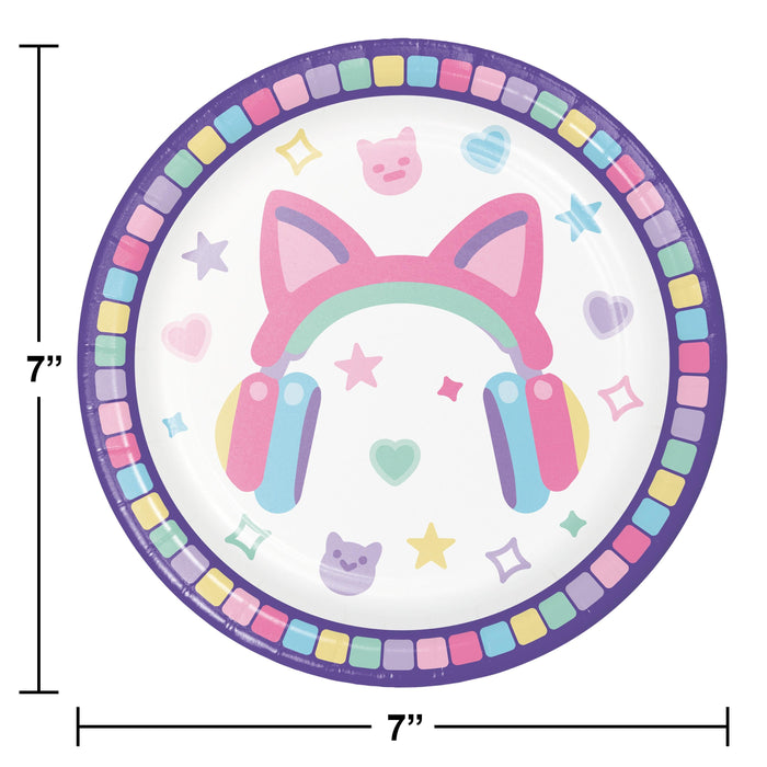 Party Decorations Gamer Girl 7 Inch Paper Dessert Plate (8/Pkg)