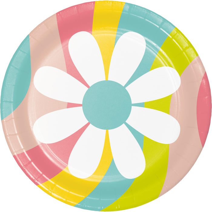 Party Decorations Flower Power 7 Inch Paper Dessert Plate, Assorted Designs (8/Pkg)