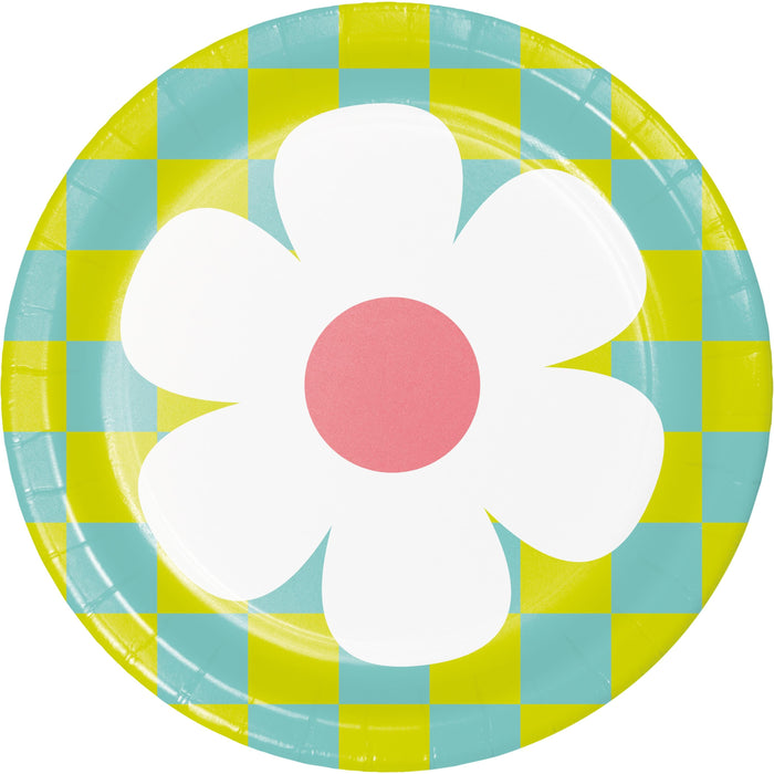 Party Decorations Flower Power 7 Inch Paper Dessert Plate, Assorted Designs (8/Pkg)