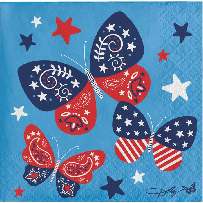 Party Decorations Patriotic Butterflies Beverage Napkin (16 per Pkg)