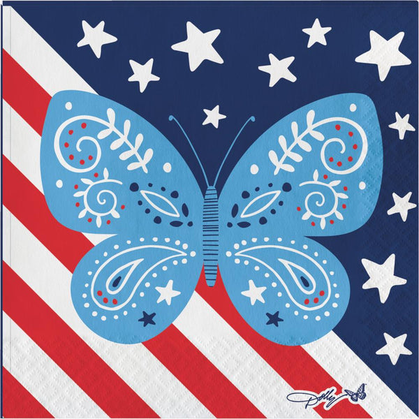 Party Decorations Patriotic Butterflies Luncheon Napkin (16 per Pkg)