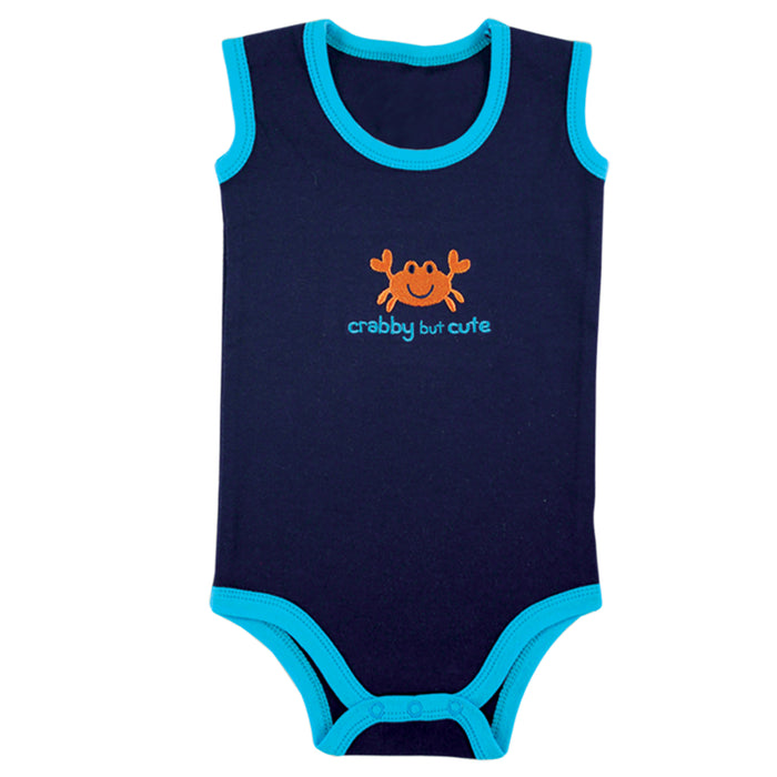 Luvable Friends Baby Boy Cotton Sleeveless Bodysuits 5 Pack, Crab