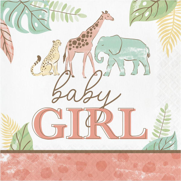 Party Decorations Safari Baby Lunch Napkin, Girl (16 per Pkg)