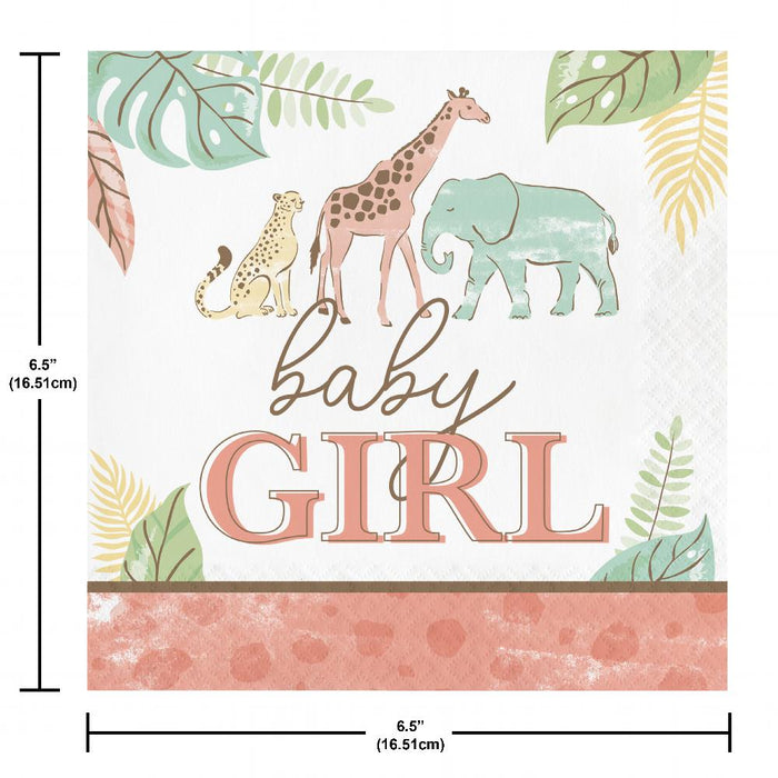 Party Decorations Safari Baby Lunch Napkin, Girl (16 per Pkg)