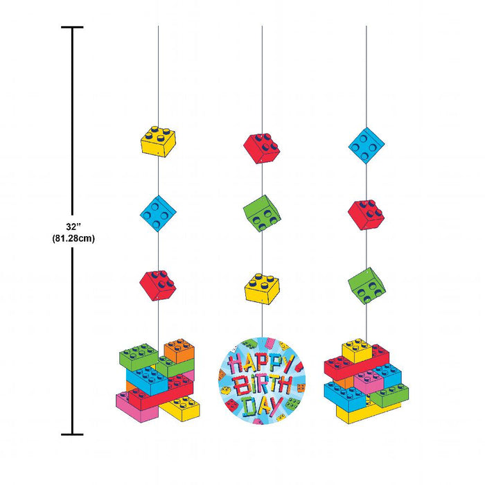 Party Decorations Block Bash Hanging Cutouts (3 per Pkg)