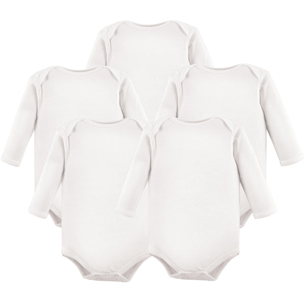 Luvable Friends Cotton Long-Sleeve Bodysuits 5 Pack, White