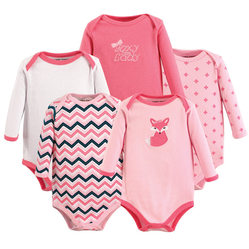 Luvable Friends Baby Girl Cotton Long-Sleeve Bodysuits 5 Pack, Foxy