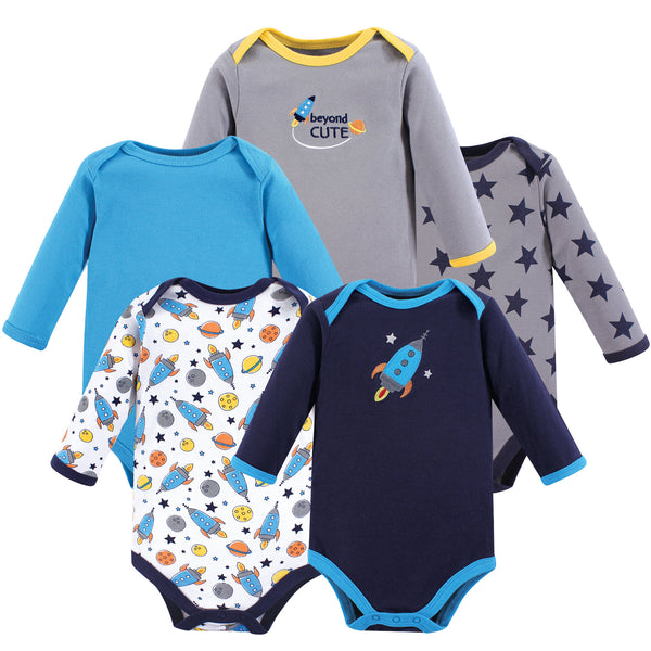 Luvable Friends Baby Boy Cotton Long-Sleeve Bodysuits 5-Pack, Rocket