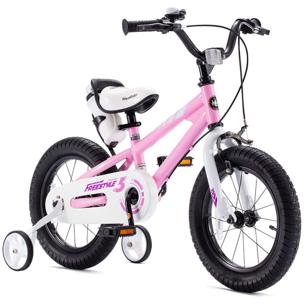 RoyalBaby Freestyle Outdoor Kid's Bicycle with Training Wheels, 12 Inch, Pink