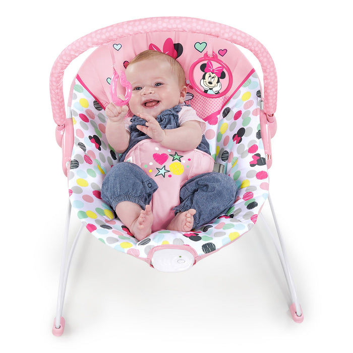 Bright Starts Disney Baby Minnie Mouse Vibrating Baby Bouncer, Spotty Dotty