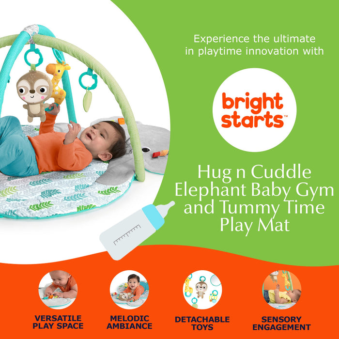 Bright Starts Hug n Cuddle Elephant Baby Gym and Tummy Time Play Mat with Toys