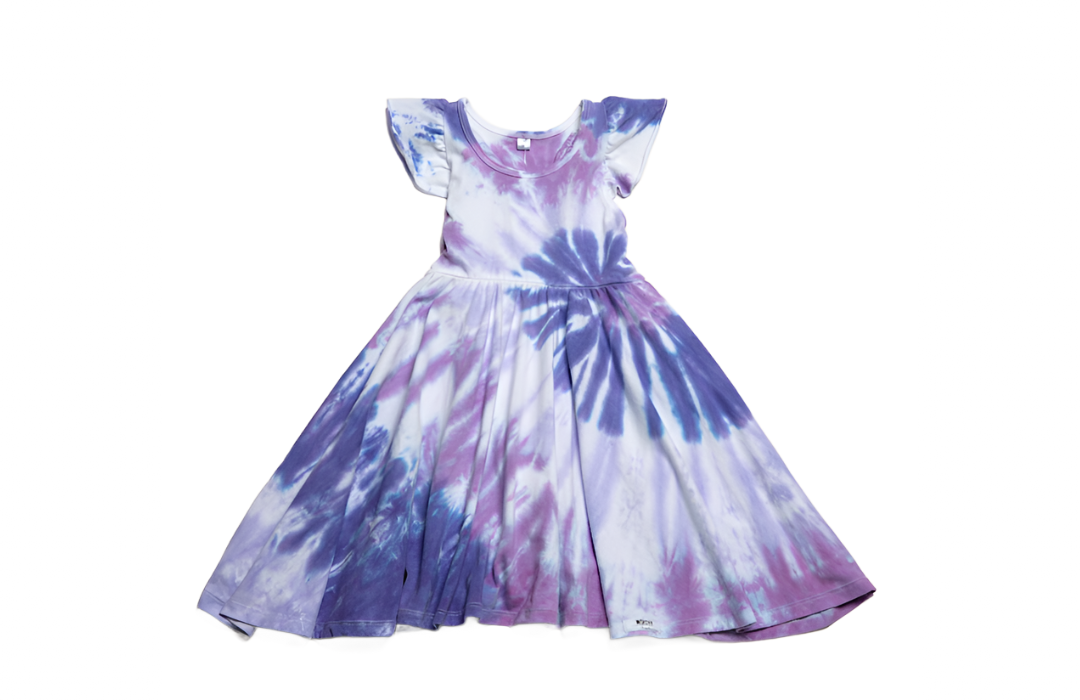 Worthy Threads Ruffle Twirly Dress in Purple Tie Dye