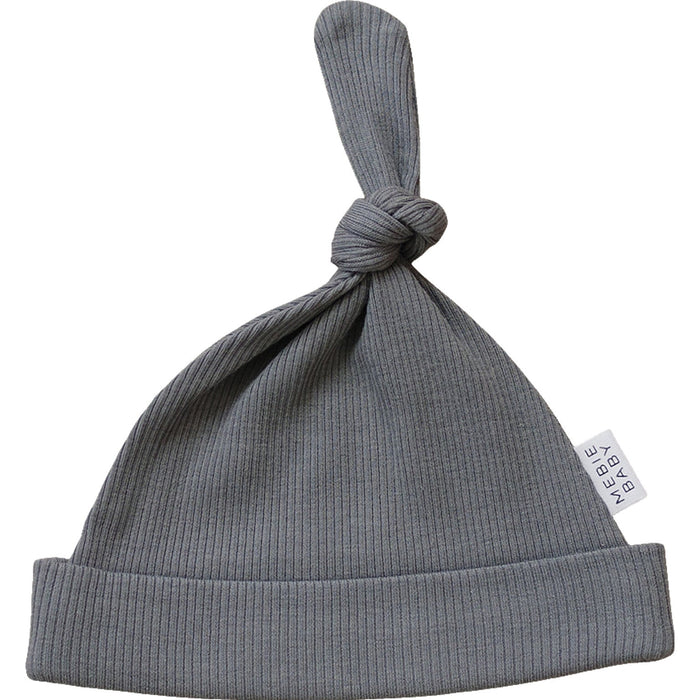 Mebie Baby Grey Organic Ribbed Newborn Knot Hat