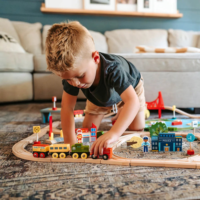 Tiny Land® Wooden Train Set 110 Pcs