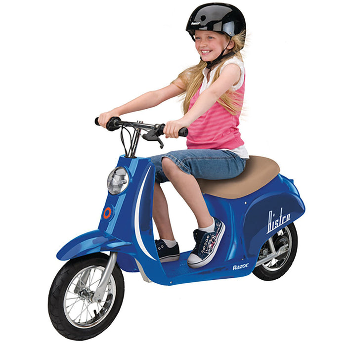 Razor Pocket Mod Miniature Euro 24V Electric Kids Ride On Retro Scooter, Blue