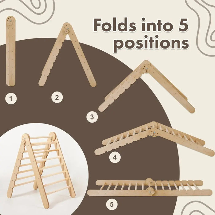 Goodevas 3in1 Montessori Climbing Set: Triangle Ladder + Arch/Rocker Balance + Slide Board – Chocolate