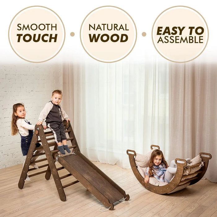 Goodevas 3in1 Montessori PlaySet for Toddlers: Arch + Slide + Cushion - Chocolate