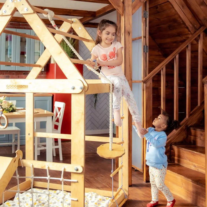 Goodevas 3in1 Wooden Playhouse with Swings and Seesaw