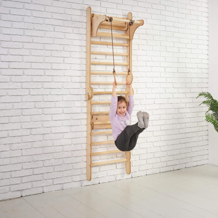 Goodevas 3in1 Wooden Swedish Wall / Climbing ladder for Children + Swing Set + Slide Board