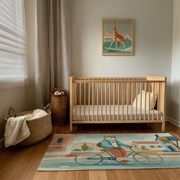 TeepeeJoy Nursery and Kids Cat Area Rug - Purrfect Ride