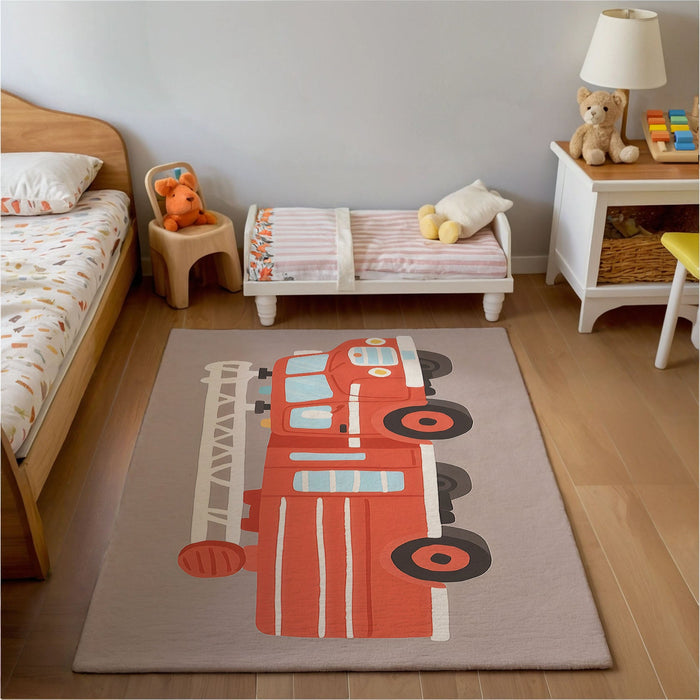 TeepeeJoy Nursery and Kids Firetruck Area Rug - Blaze Battler Express