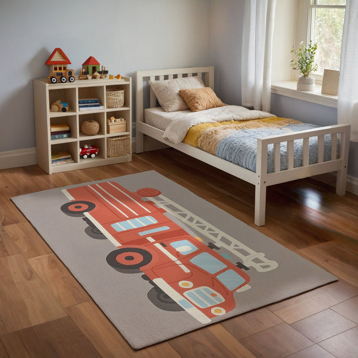 TeepeeJoy Nursery and Kids Firetruck Area Rug - Blaze Battler Express