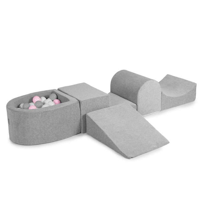 MeowBaby Round 4 Element Baby Foam Blocks Ball Pit with 100 Balls, Light Gray