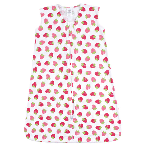 Luvable Friends Baby Girl Sleeveless Jersey Cotton Wearable Blanket, Strawberry
