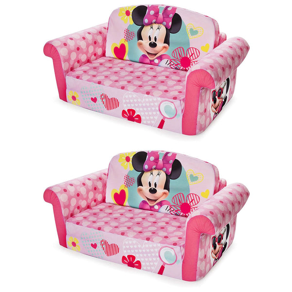 Marshmallow Furniture Kids 2 in 1 Foam Compress Sofa Bed, Minnie Mouse (2 Pack)