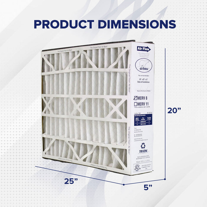 Trion 255649-102 Air Bear 20 x 25 x 5 Inch MERV 8 Air Purifier Filter (6 Pack)