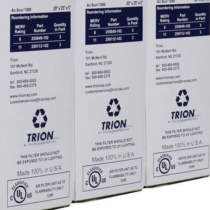 Trion 255649-102 Air Bear 20 x 25 x 5 Inch MERV 8 Air Purifier Filter (6 Pack)