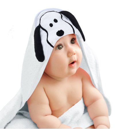 Lambs & Ivy Snoopy Baby/Infant Cotton Hooded Bath Towel - White