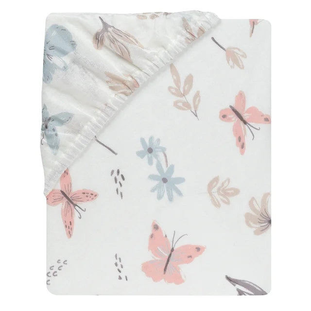 Lambs & Ivy Baby Blooms Watercolor Floral/Butterfly Cotton Fitted Crib Sheet
