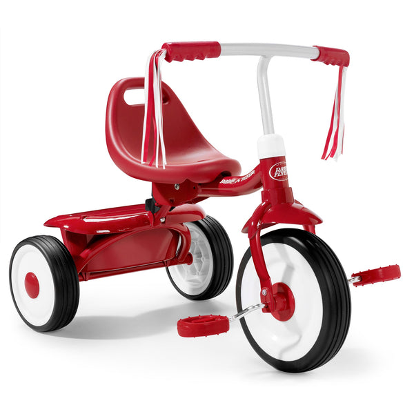 Radio Flyer 415S Kids Readily Assembled Fold 2 Go Trike with Storage Bin, Red