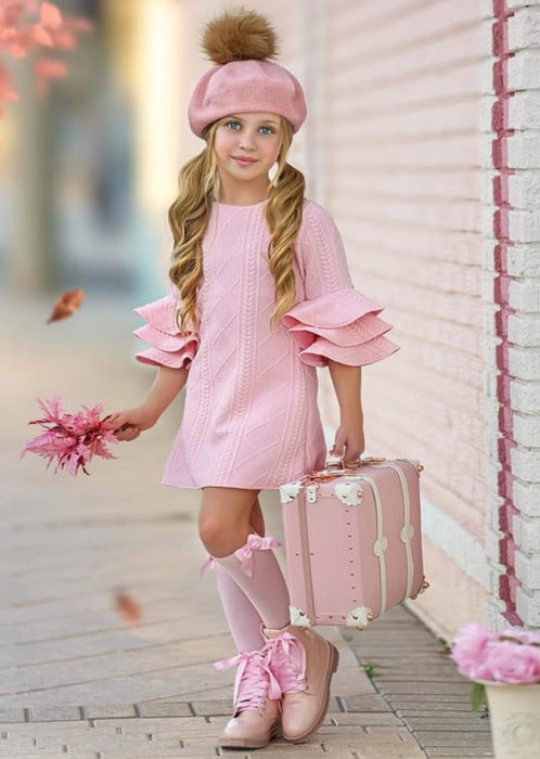 Mia Belle Girls Best Pick Pink Tiered Sleeve Dress