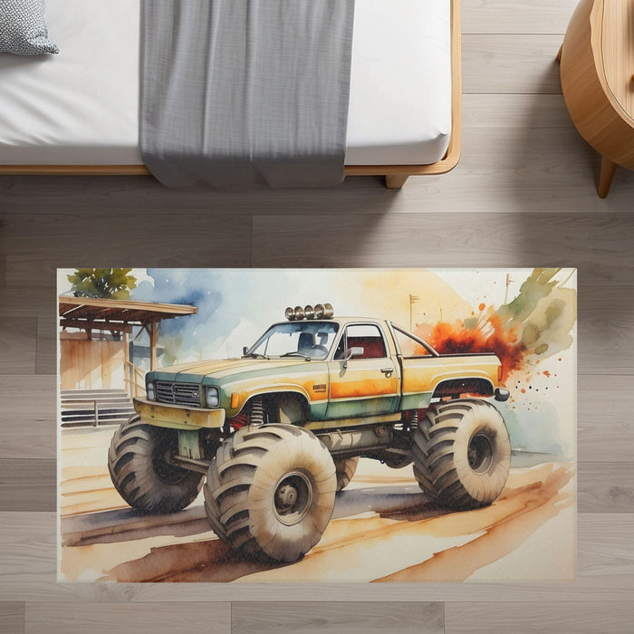 TeepeeJoy Monster Truck Rug for Kids and Nursery Rooms - Big Wheel Bounce