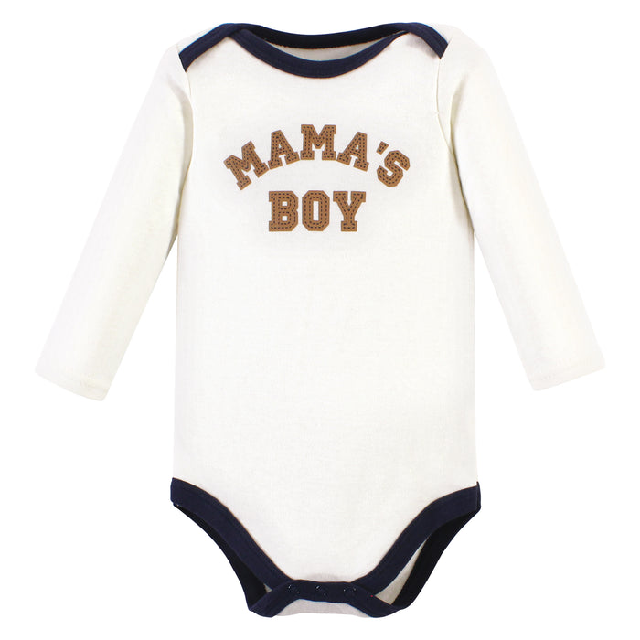 Hudson Baby Infant Boy Cotton Long-Sleeve Bodysuits, Brown Navy Mamas Boy 3-Pack