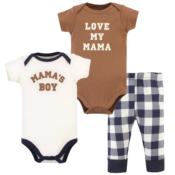 Hudson Baby Infant Boy Cotton Bodysuit and Pant Set, Brown Navy Mamas Boy Short-Sleeve