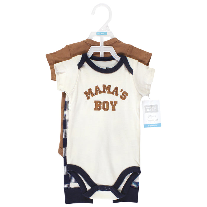 Hudson Baby Infant Boy Cotton Bodysuit and Pant Set, Brown Navy Mamas Boy Short-Sleeve