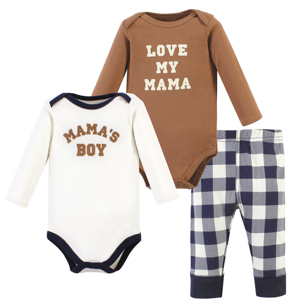 Hudson Baby Infant Boy Long-Sleeve Bodysuits and Pants, Brown Navy Mamas Boy