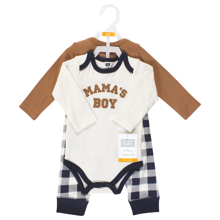 Hudson Baby Infant Boy Long-Sleeve Bodysuits and Pants, Brown Navy Mamas Boy