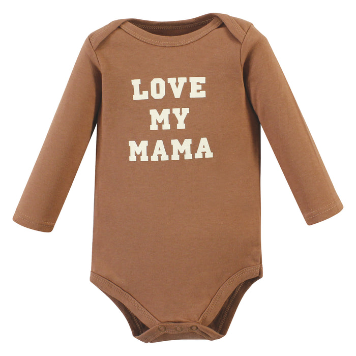 Hudson Baby Cotton Long-Sleeve Bodysuits, Brown Navy Mamas Boy 5-Pack