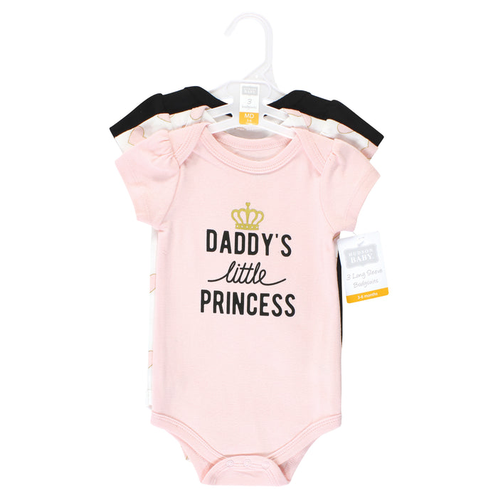 Hudson Baby Infant Girl Cotton Bodysuits, Daddys Little Princess 3-Pack