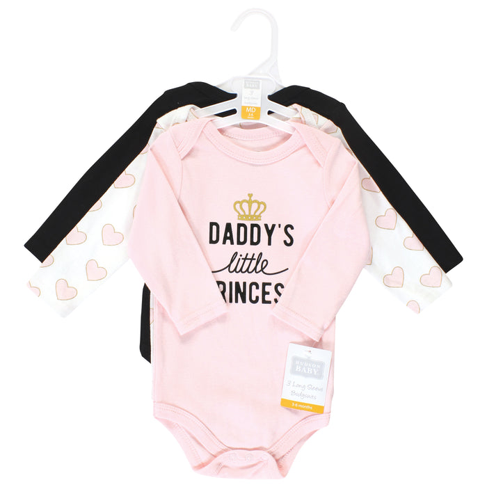 Hudson Baby Cotton Long-Sleeve Bodysuits, Daddys Little Princess 3-Pack