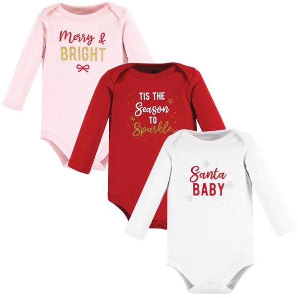 Hudson Baby Infant Girl Cotton Long-Sleeve Bodysuits, Girl Christmas Sayings