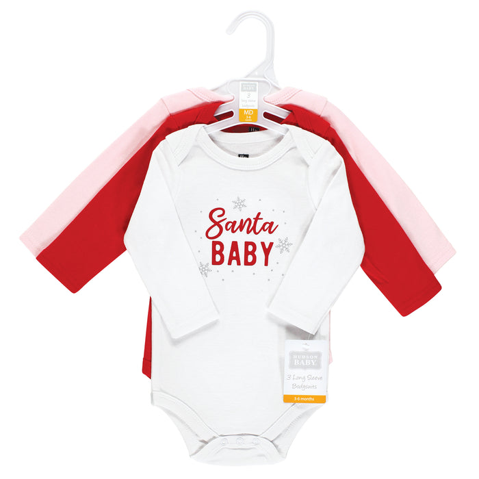 Hudson Baby Infant Girl Cotton Long-Sleeve Bodysuits, Girl Christmas Sayings