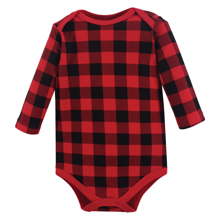 Hudson Baby 3-Pack Cotton Long-Sleeve Bodysuits, Buffalo Christmoose