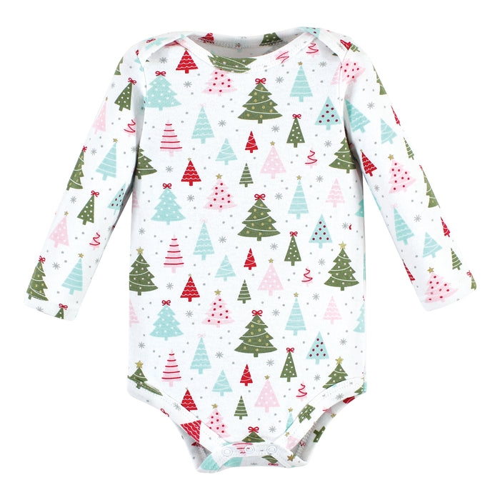 Hudson Baby Infant Girl Long-Sleeve Bodysuits and Pants, Red Sparkle Trees
