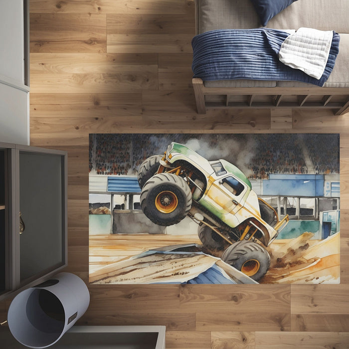 TeepeeJoy Monster Truck Area Rug for Kids and Nursery Rooms - Mighty Mud Hero