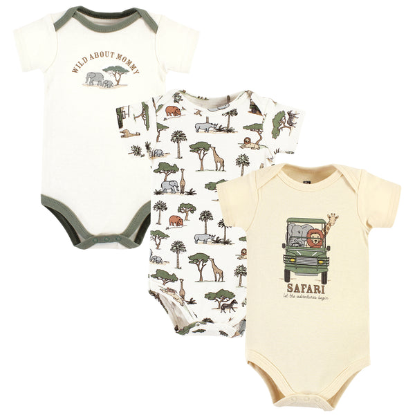 Hudson Baby 3-Pack Cotton Bodysuits, Going On Safari